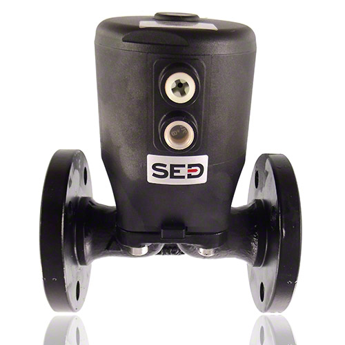 2/2-Wege-Metallflansch-Membranventil, Funktion NC, Steuerluftanschluss 90&deg; zum Durchfluss